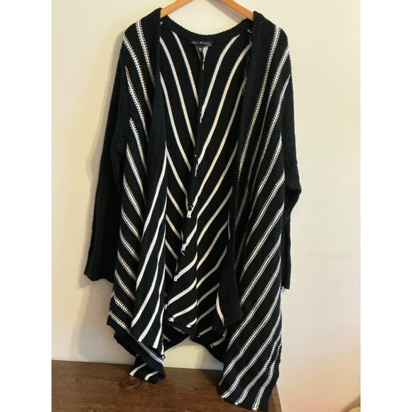 Nice Women’s Derek Heart black & whiteStriped Open Front Cardigan Sweater Sz 3X - Picture 1 of 13
